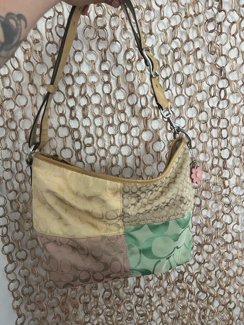 Vintage Coach pastel patchwork shoulder bag